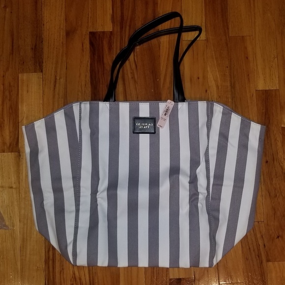 Victoria's Secret Handbags - Victoria's Secret tote beach bag grey stripes